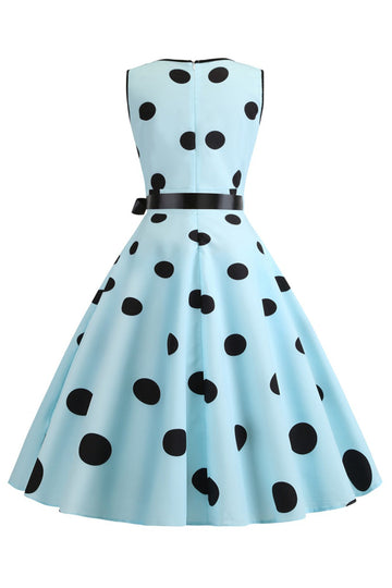 Lyseblå Polka Dots Vintage 1950'erne kjole
